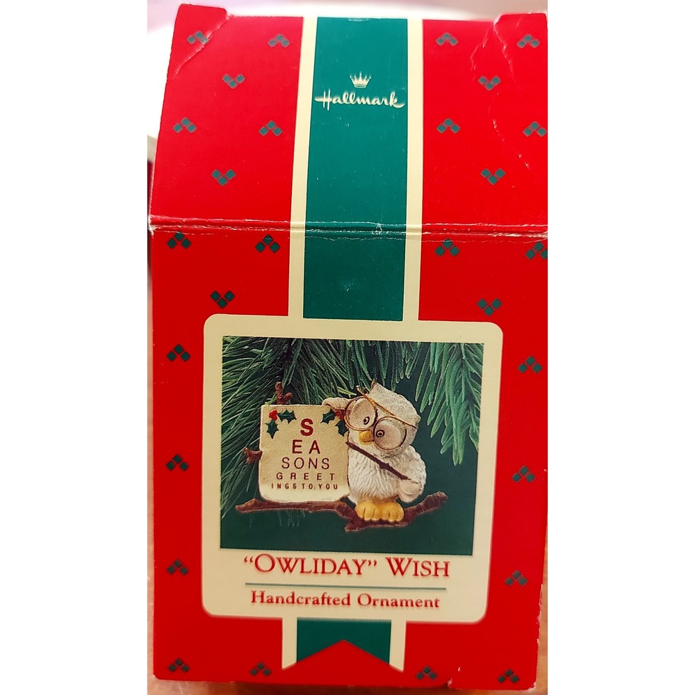 Vintage 1987 Hallmark Keepsake Ornament Owliday Wish White Owl Glasses QX455-9